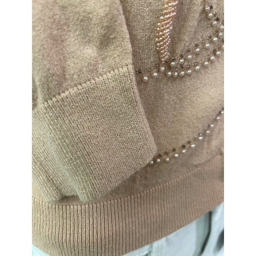 Anne Klein Women Nude Long Sleeve Faux Pearl Beaded Sweater Size PL - Picture 8 of 10
